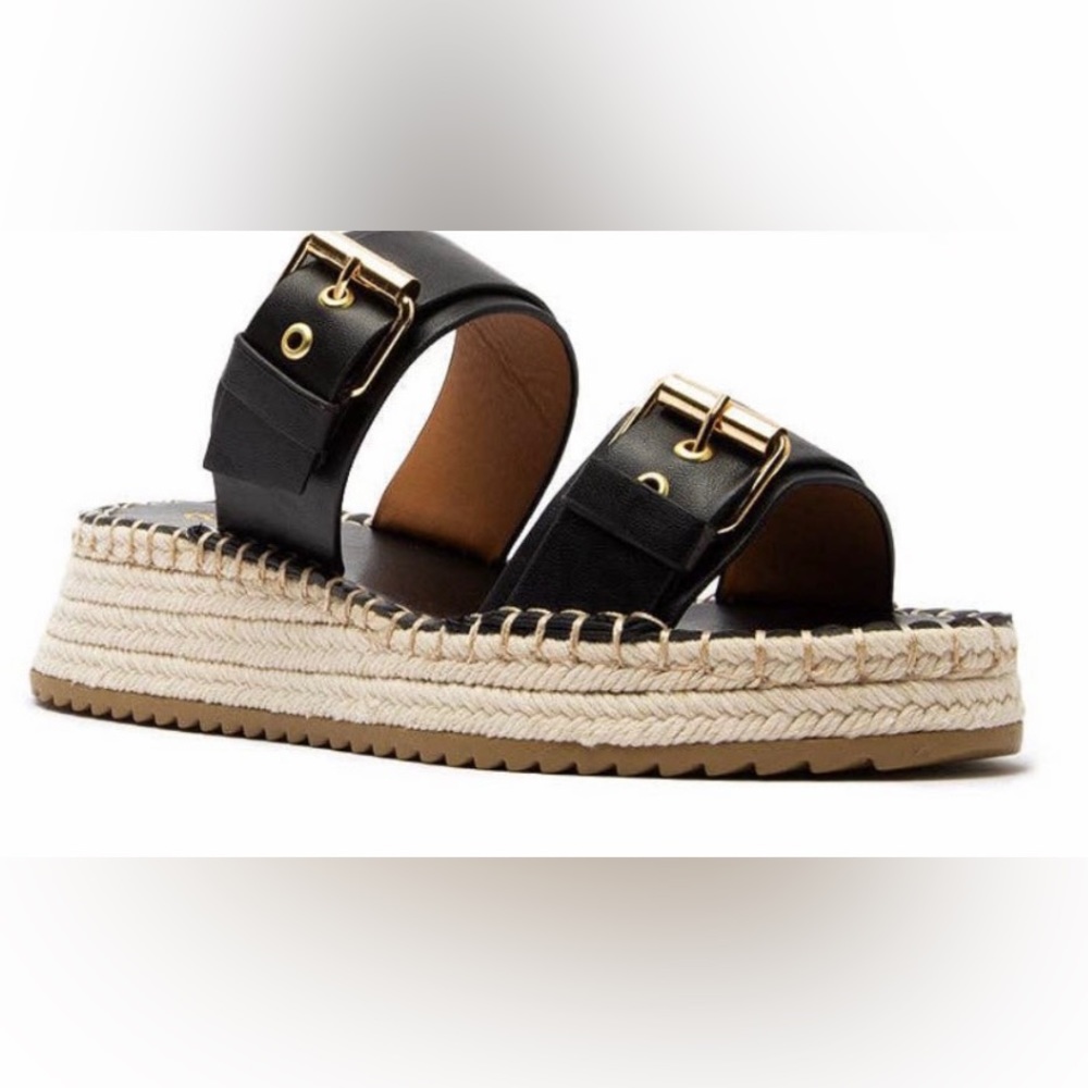 Qupid Black and Gold Sandals - Picture 3 of 4